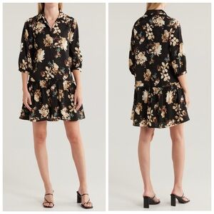 Mila Mae Black Floral Shift Casual Dress Above Knee 3/4 Sleeve XL NEW